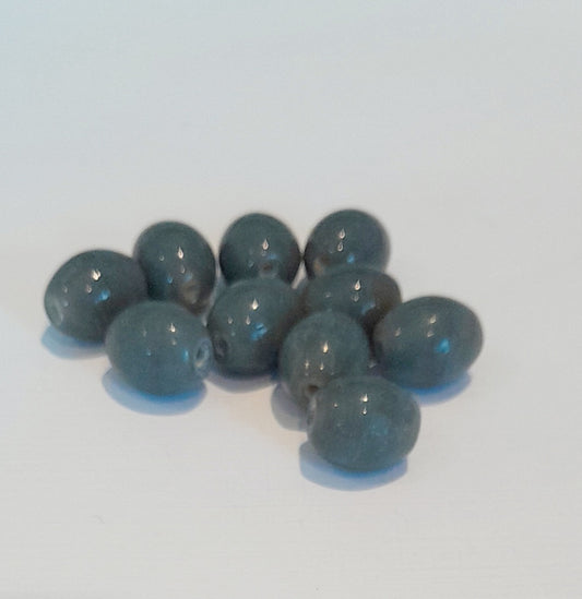 Indian Glass Bead Oval 12x9mm Warm Grey Opalino | Pack of 10