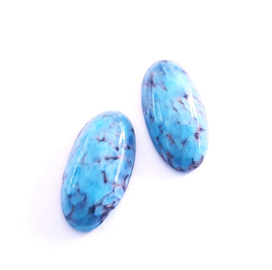 Lampwork Glass Stone Domed Oval 24x12mm Turquoise Black Opaque