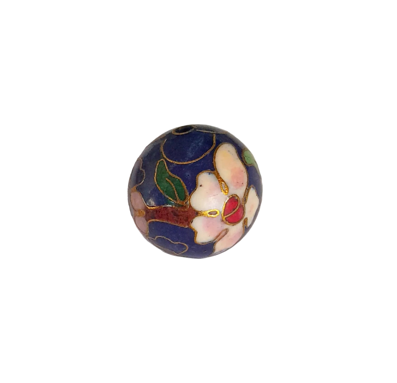 Cloisonne Metal Bead 20mm Round Lapis Blue Floral