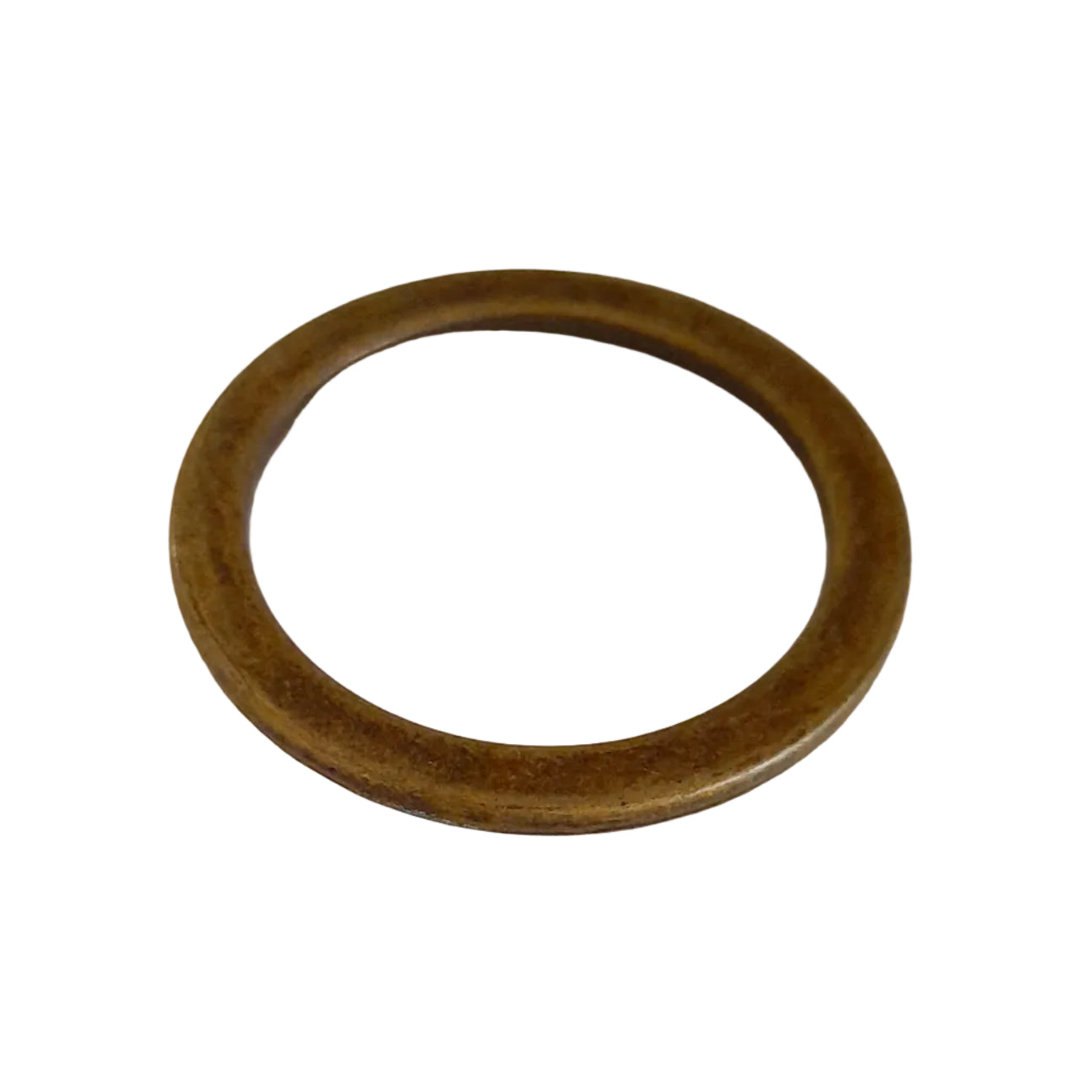A circular ring-shaped product with a textured, metallic bronze finish, photographed on a light off-white fabric background.