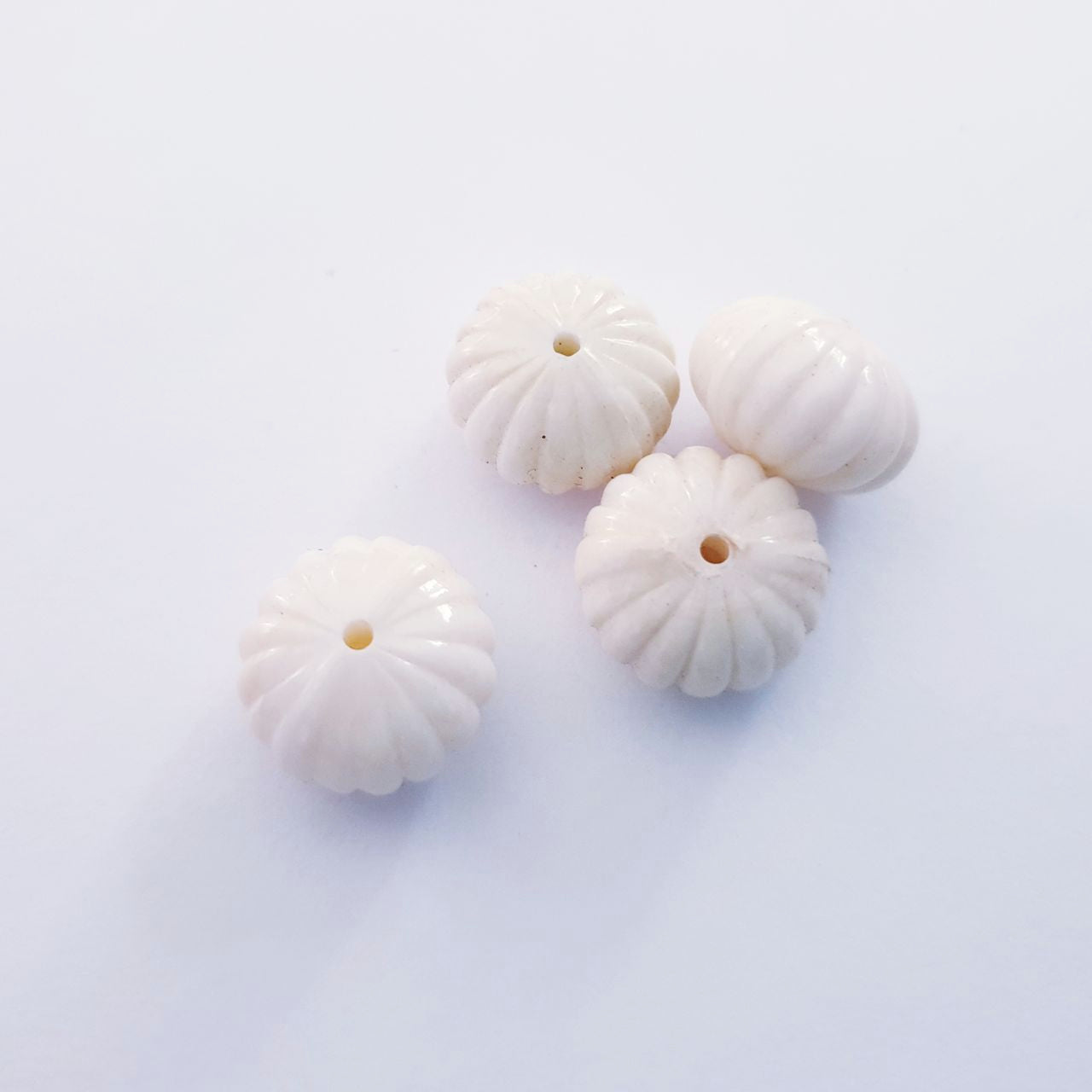 Lucite Bead Ivory Grooved Scalloped Melon 10x14mm Small