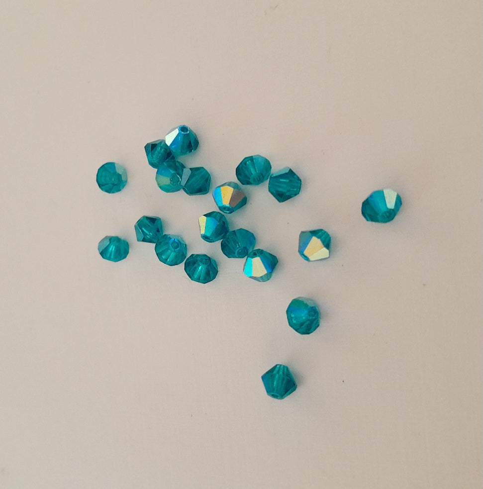 Machine Cut Czech Preciosa Crystal Bicone Teal AB 4mm | Pack of 25