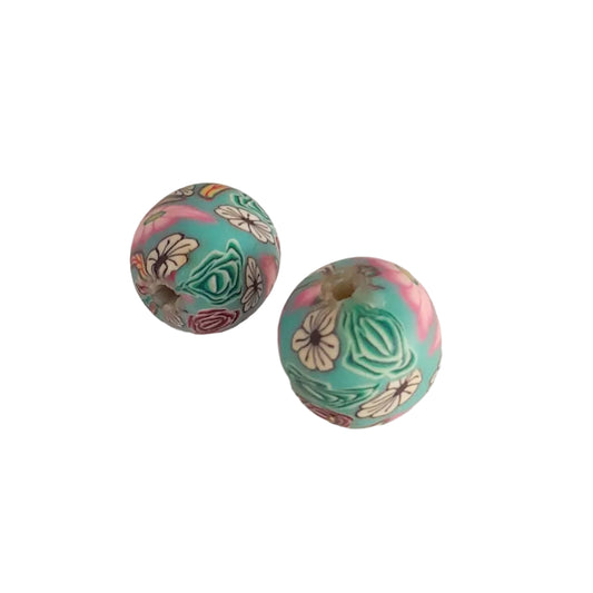 Polymer Patterned Millefiori Bead Round Aqua 15mm