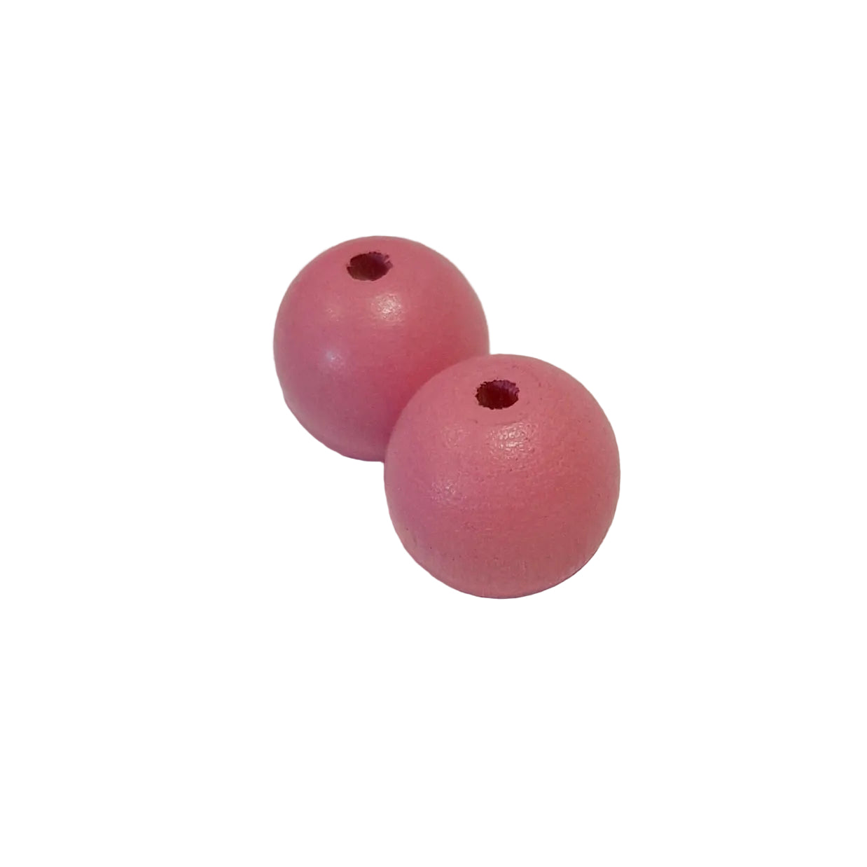 Two pink 15mm spherical beads with a hole in the center,