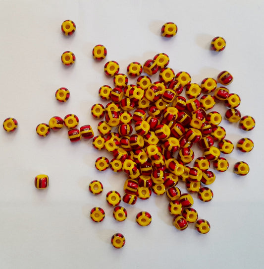 Czech Seed Beads 3/0 Striped Red Brown on Yellow | 5.5mm