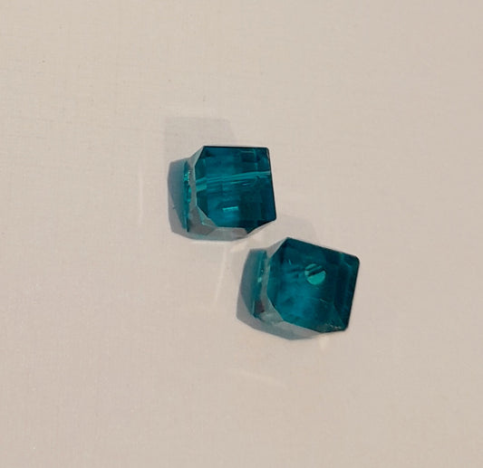 Two faceted teal blue 6mm cube indicolite swarovski