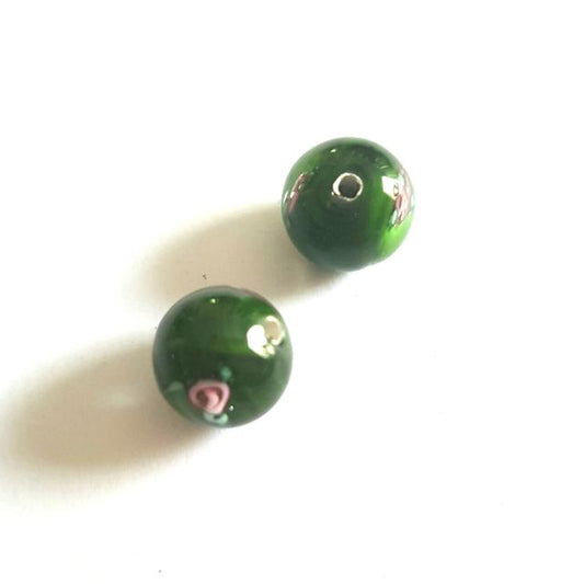 Handmade Czech Rose Glass Bead Round 10mm Forest Green