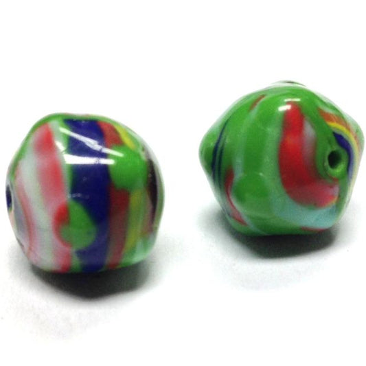 Mixed Baroque Vintage Glass Beads Green Multi 12mm