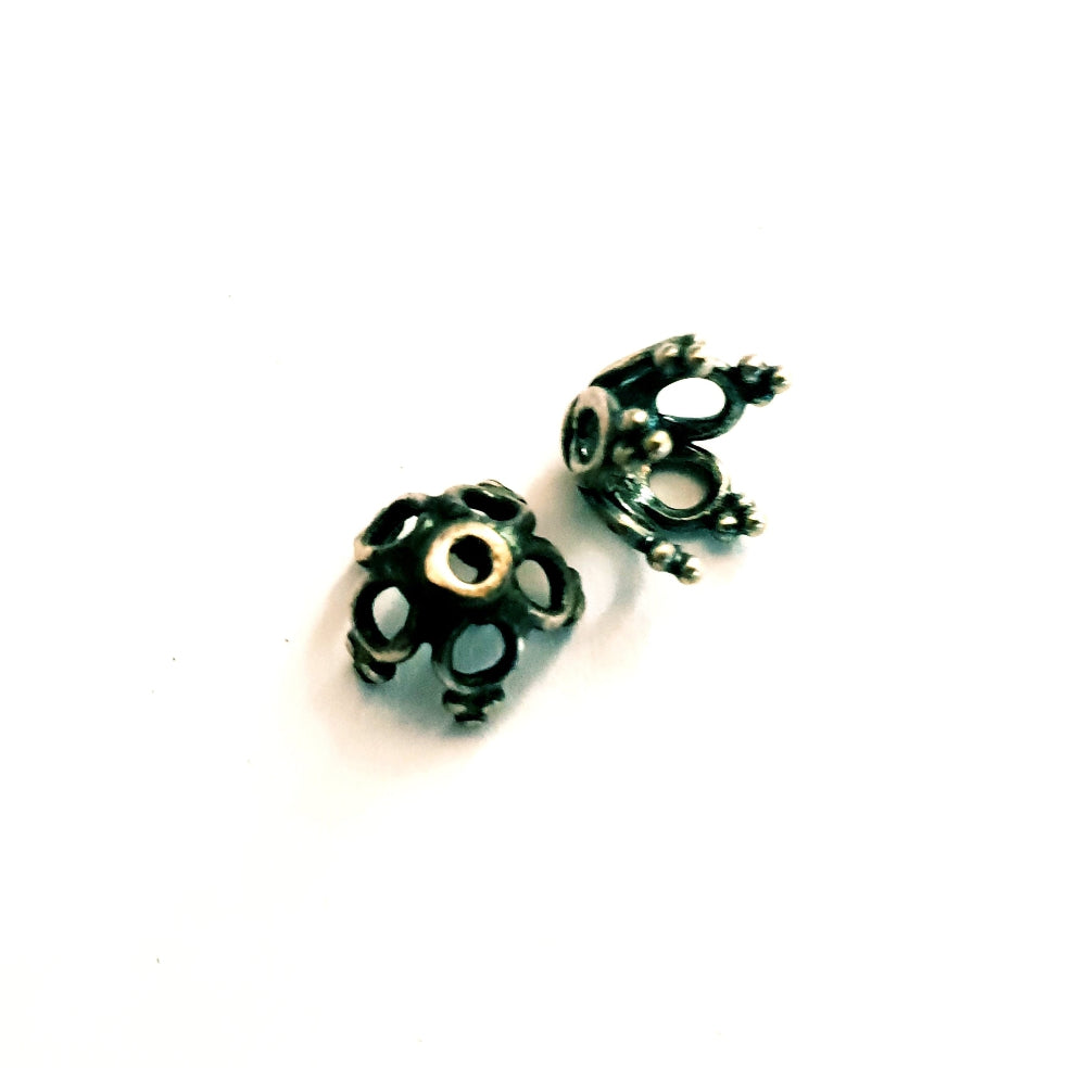 Bead Cup Dome Bali Dot Style 12mm Oxidised Sterling Silver