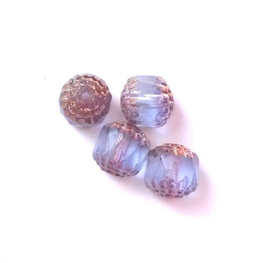 Cathedral Czech Glass Bead Barrel 10mm Lilac Bronze Crown