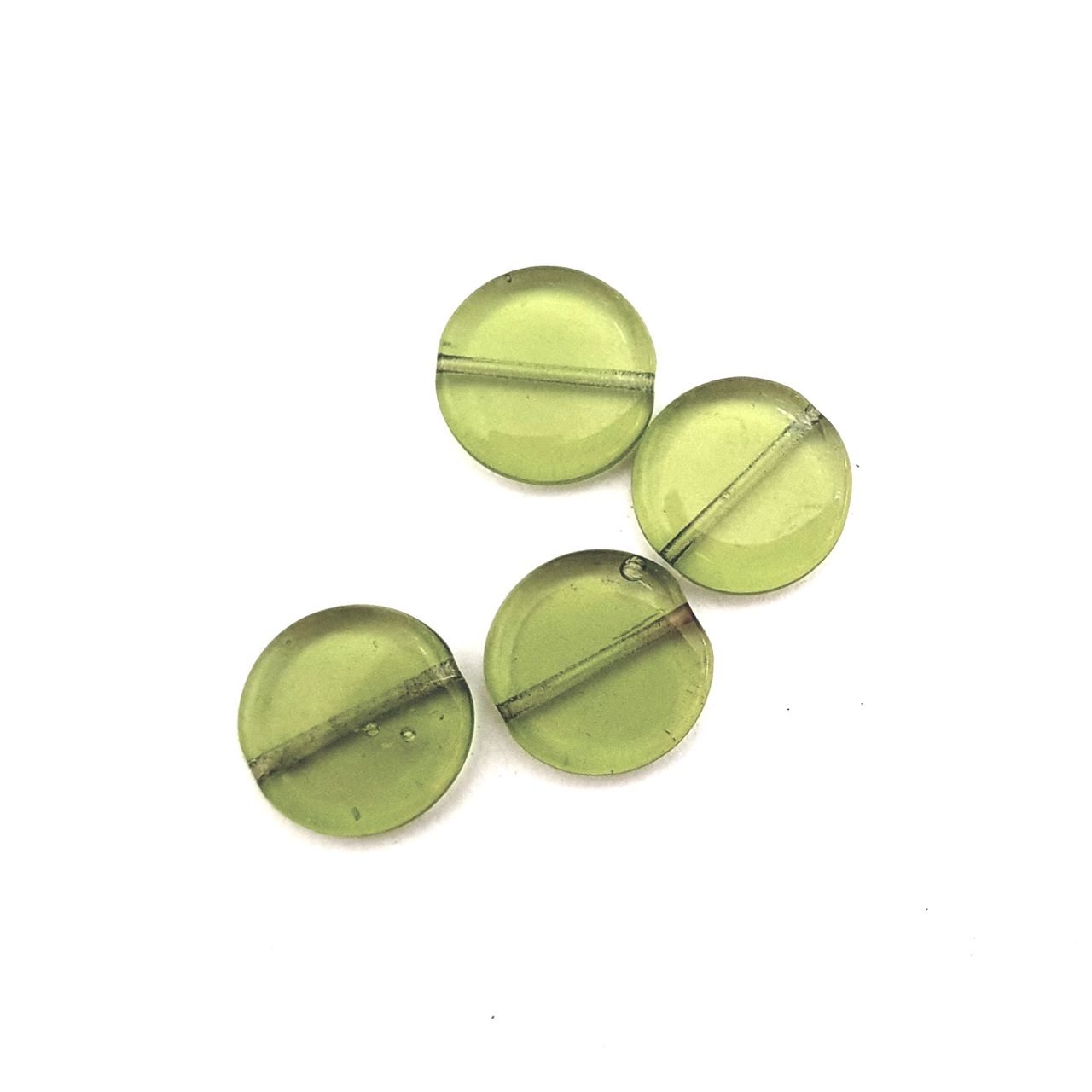 Green Olive Coin 15mm Transparent Czech Glass Bead