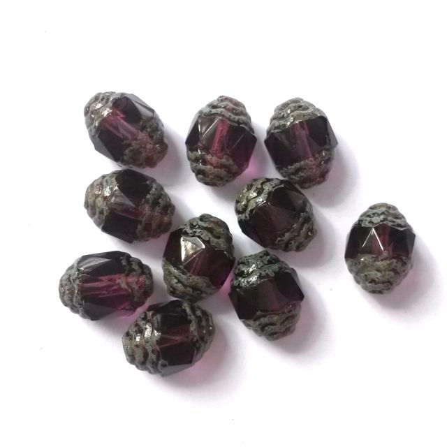 Cathedral Czech Glass Bead 10x8mm Lantern Amethyst Transparent Picasso Crown
