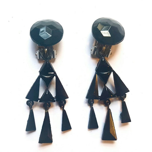 French Jet Clip On Triangle Earrings