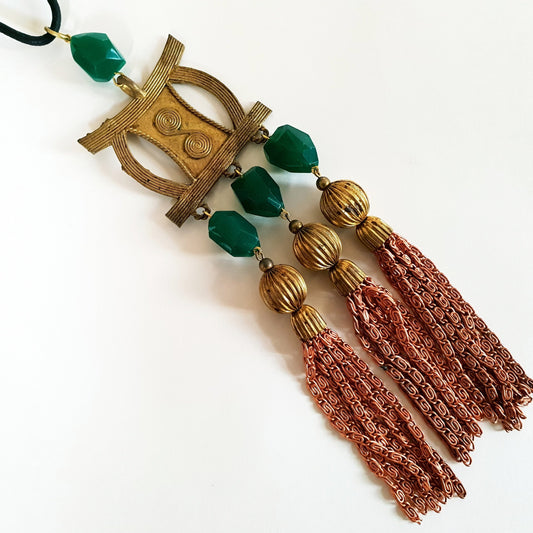 Boheme Gypsy Pendant Talisman Wave Brass and Green Stone