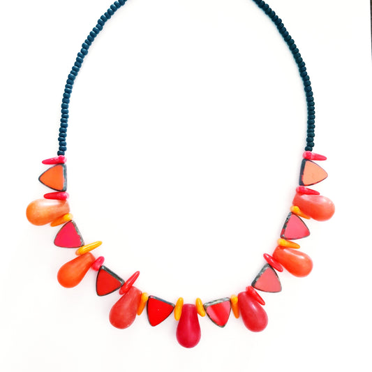 African Trade Bead Orange Necklace
