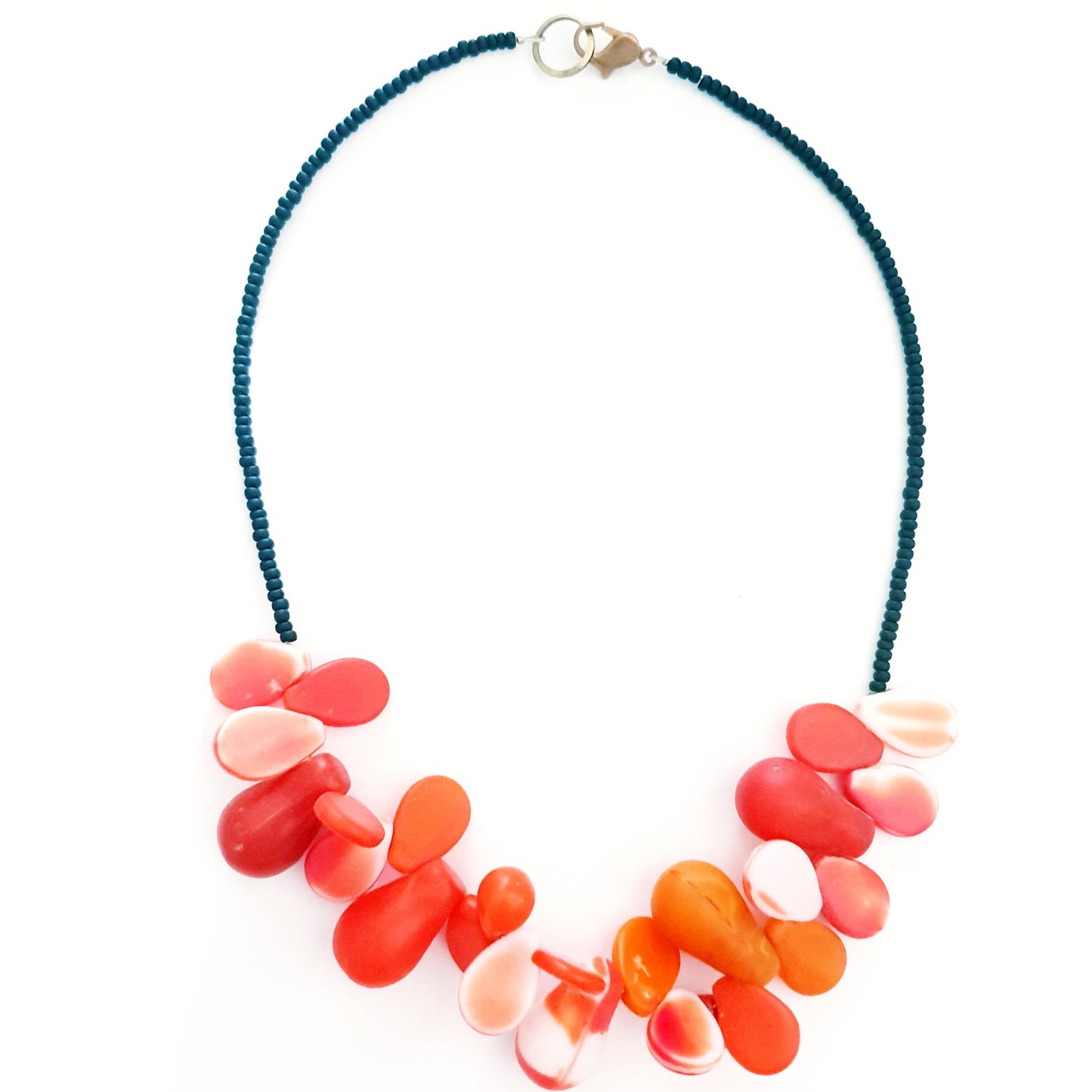 African Trade Bead Orange and White Necklace