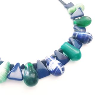 African Trade Bead Navy Green White Necklace