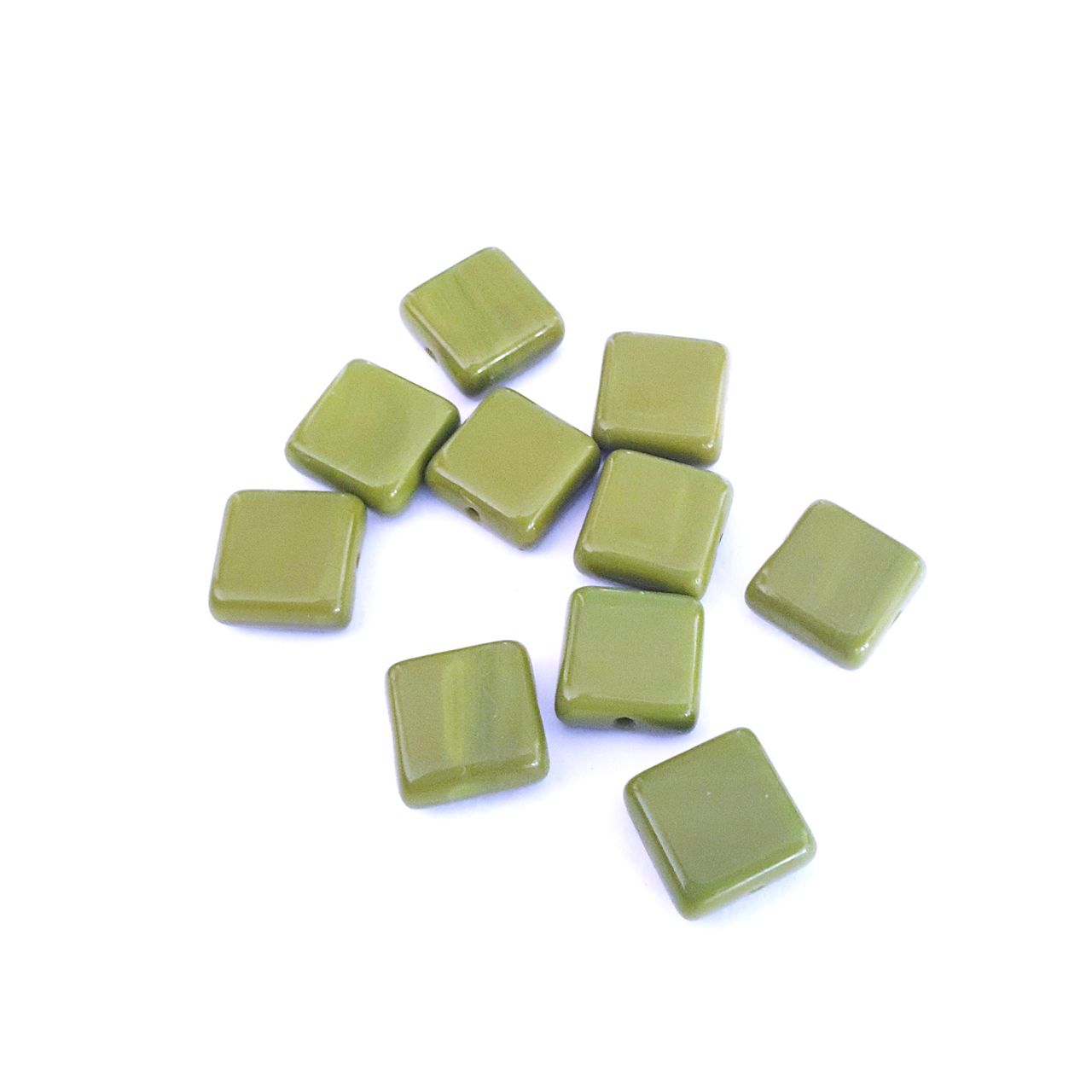 Tile 10x10 Opaque Olive Czech Glass Bead