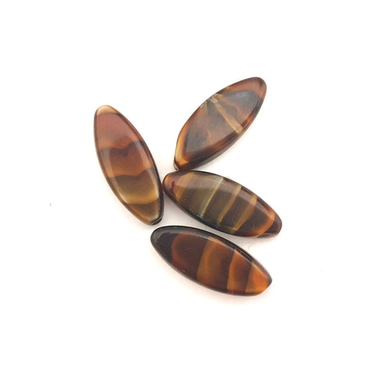Tortoise Shell Long Pointed Flat Oval 20x8mm Mix Opaque Czech Glass Bead