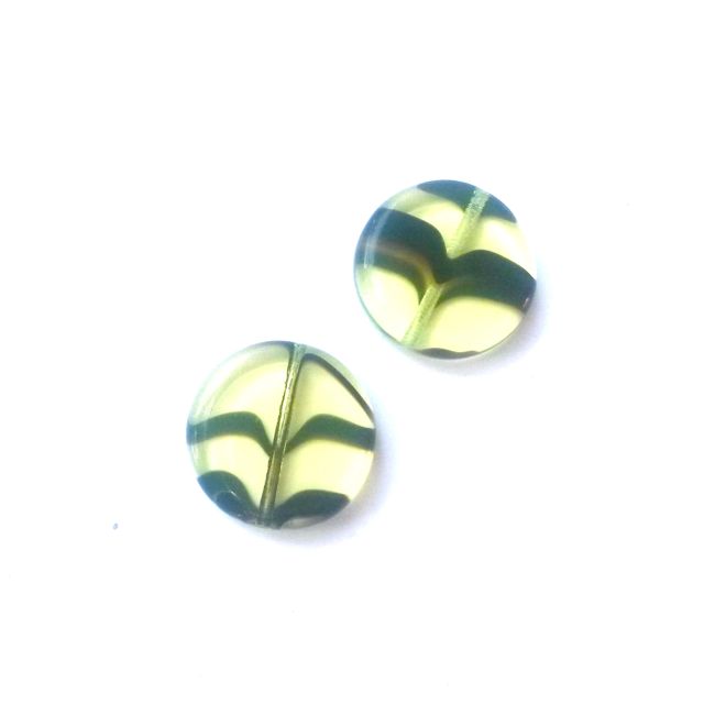 Coin 17mm Chartreuse Green Animal Print Czech Glass Bead