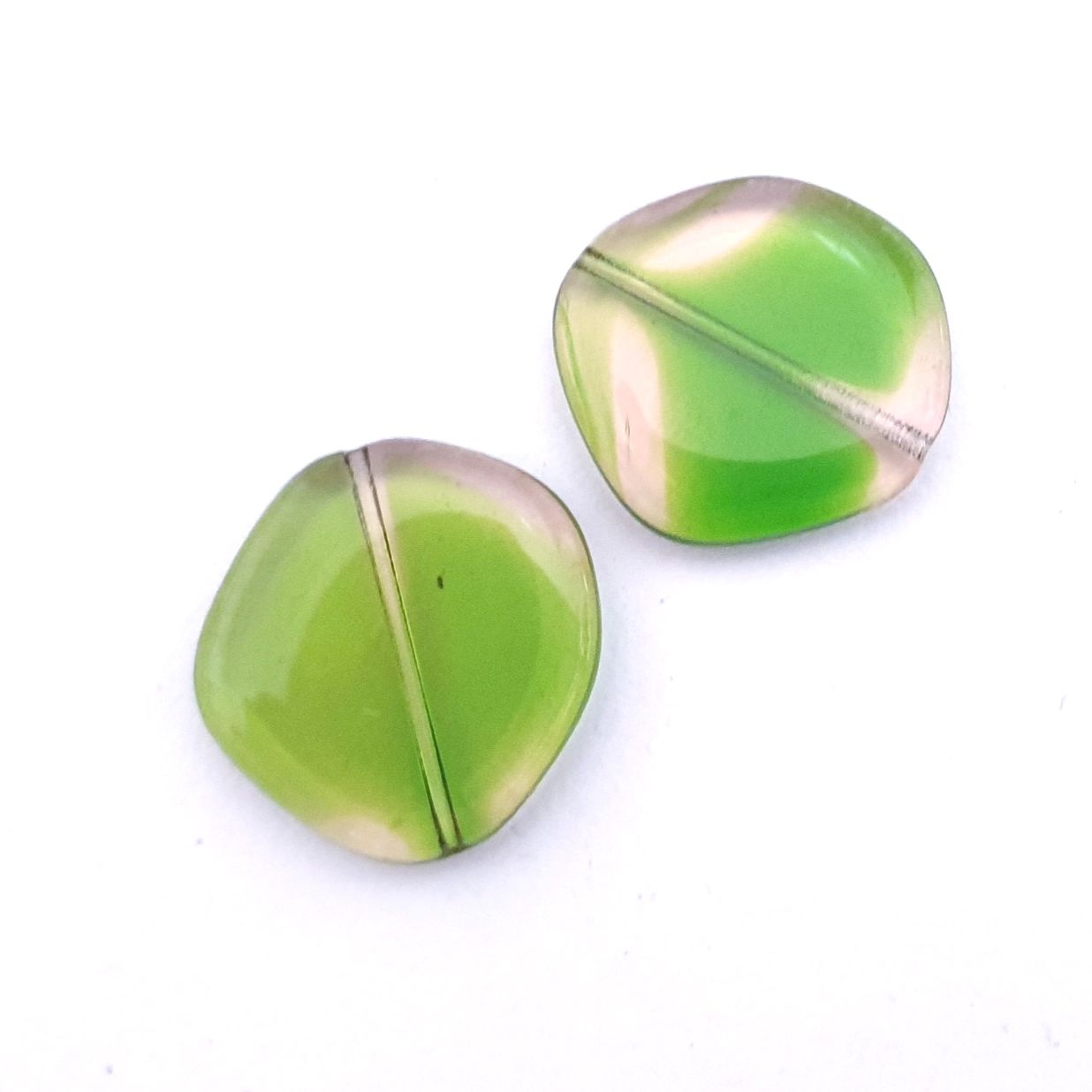 Pink and Green Flat Irregular Coin 22mm Mix Czech Glass Bead