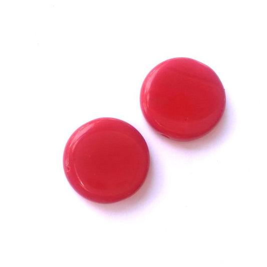 Coin 17mm Red Opaque Czech Glass Bead