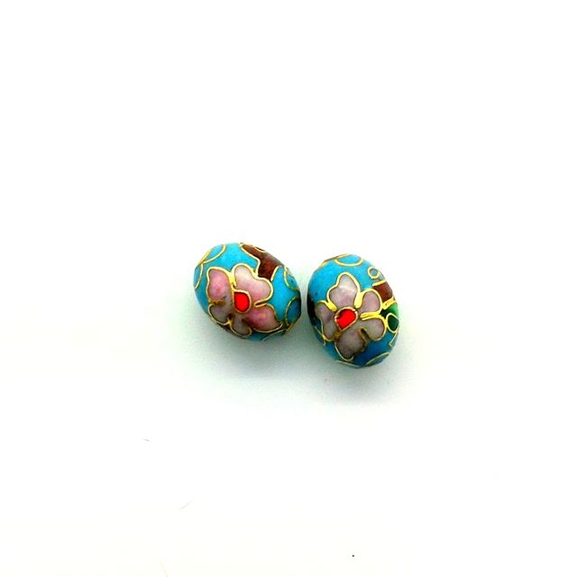 Cloisonne Metal Bead 11x9mm Oval Turquoise Gold