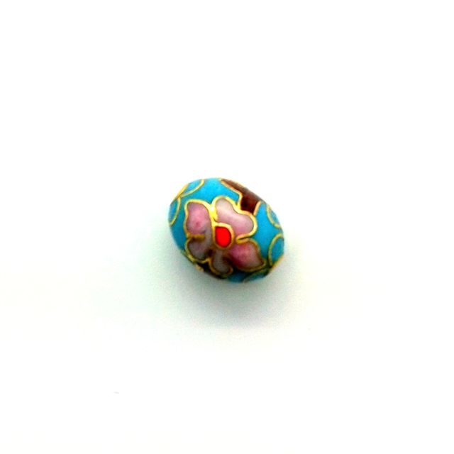 Cloisonne Metal Bead 11x9mm Oval Turquoise Gold