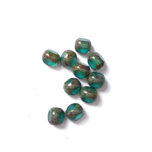 Cathedral Czech Glass Bead 6mm Trinugget Erinite Transparent Picasso Crown
