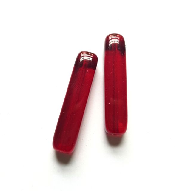 Tube 30x7mm Red Dark Transparent Czech Glass Bead