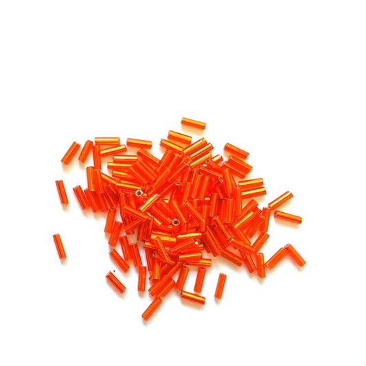 Bugle Beads Czech Glass Orange Silver Lined 3' 6mm