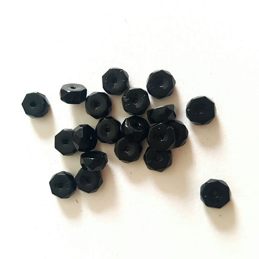 4x6mm Rondell Wheel Jet Black Czech Fire Polished Glass Bead