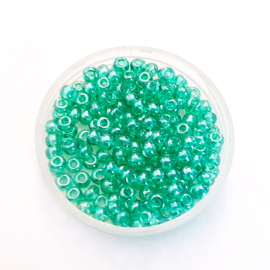 5 0 4.5mm Green Transparent Lustred Czech Seed Bead
