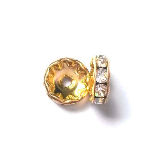 Rhinestone Rondell 10mm Clear Gold Czech Crystal