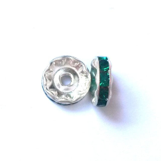 Rhinestone Rondell 10mm Emerald Silver Czech Crystal