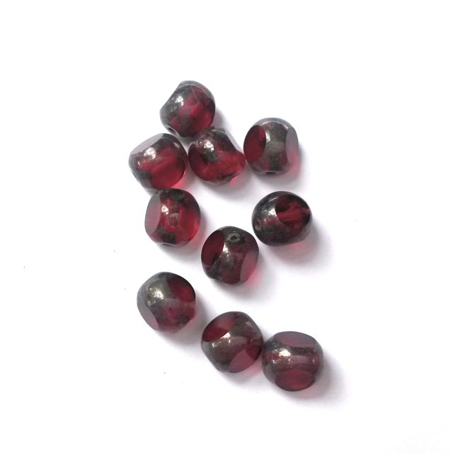 Cathedral Czech Glass Bead 7mm Trinugget Fuschia Transparent Picasso