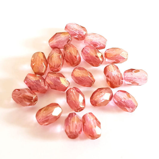 6x4mm Oval Pink Lustred Czech Fire Polished Bead | Pack of 25
