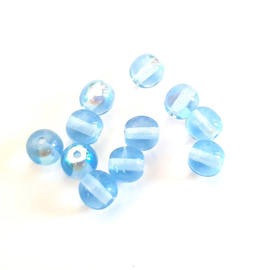 6mm Blue Sapphire Round AB Czech Glass Bead