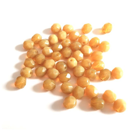 6mm Camel Opalino Czech Fire Polished Bead