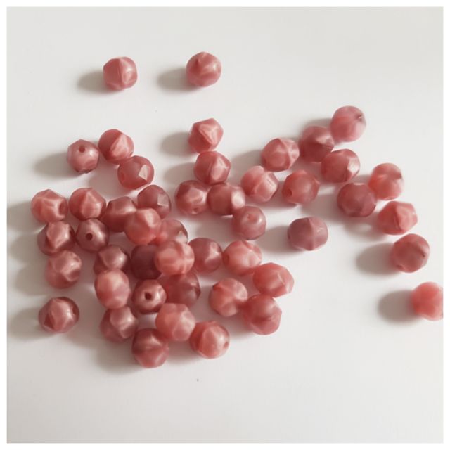 6mm Pink Silk Czech Fire Polished Bead