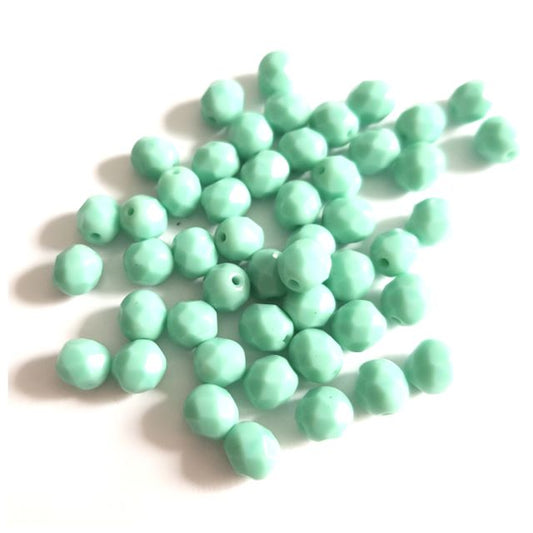 6mm Aqua Opaque Czech Fire Polished Bead