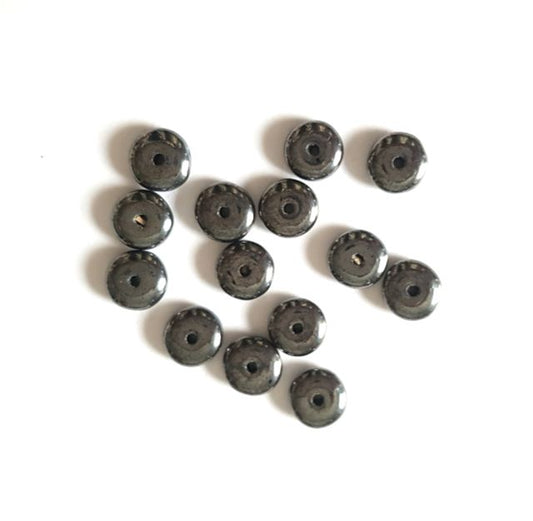 Saucer Czech Glass Bead Gunmetal Metallic 6mm