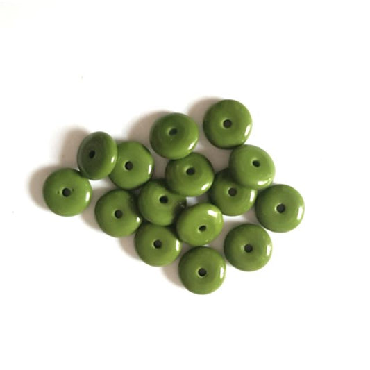 Saucer Czech Glass Bead Olive Green 6mm