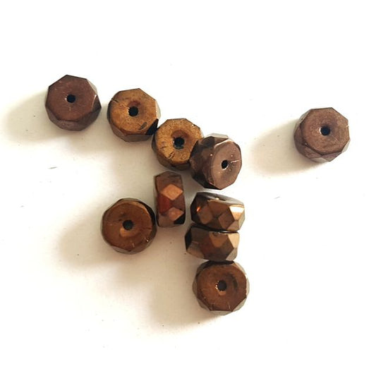 4x8mm Rondell Bronze Czech Fire Polished Glass Bead