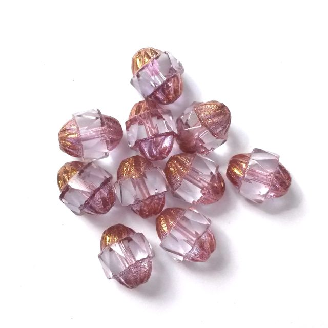 Cathedral Czech Glass Bead 10x8mm Lantern Lilac Gold Crown