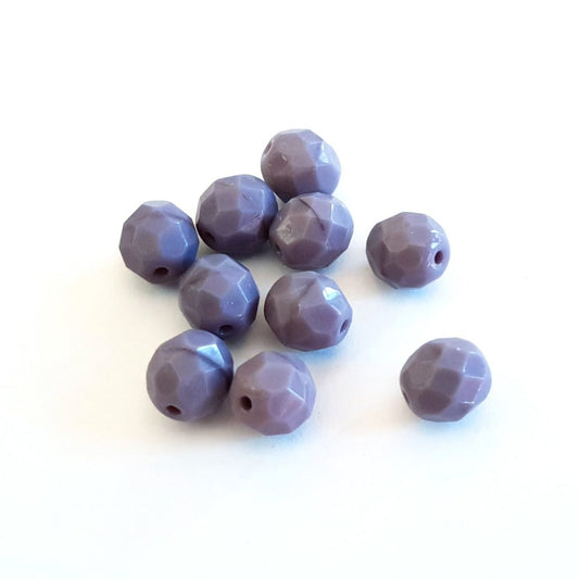 8mm Purple Opaque Czech Firepolished Bead