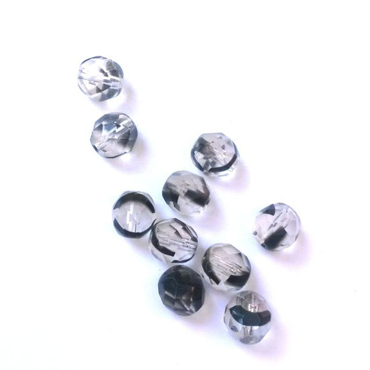 8mm Clear Black Zebra Animal Print Czech Fire Polished Glass Bead