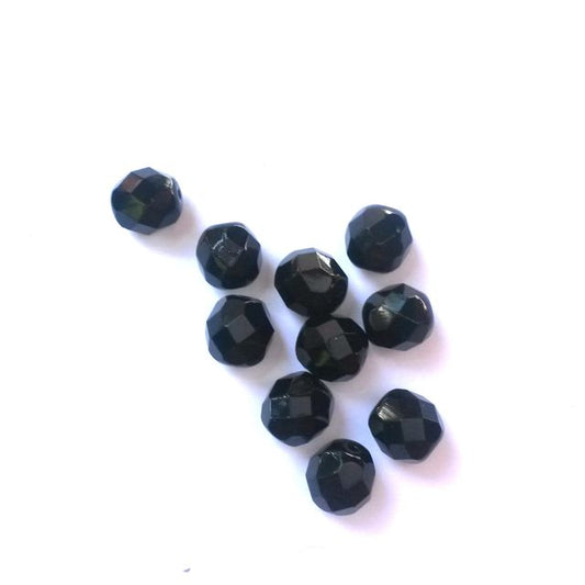 8mm Jet Black Opaque Czech Fire Polished Glass Bead