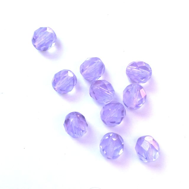 8mm Violet Transparent Czech Fire Polished Glass Bead