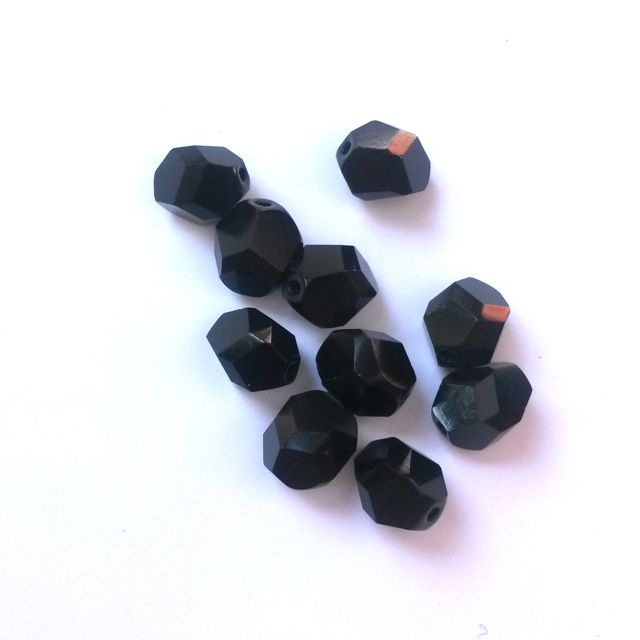 8mm Black Opaque Czech Fire Polished Glass Bead Contemporary Cut